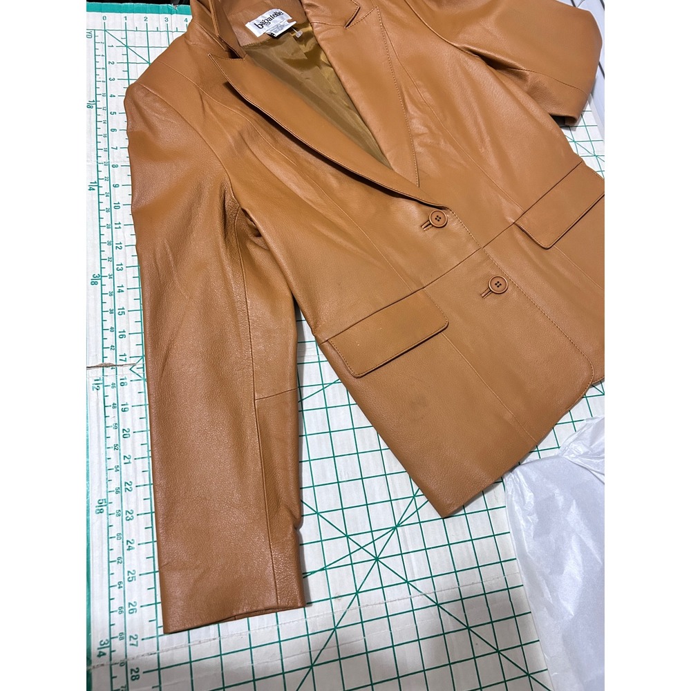 Bagatelle 8 Vintage Leather Blazer Tan Camel 90s Y2K Professional Neutral Jacket - Picture 6 of 12